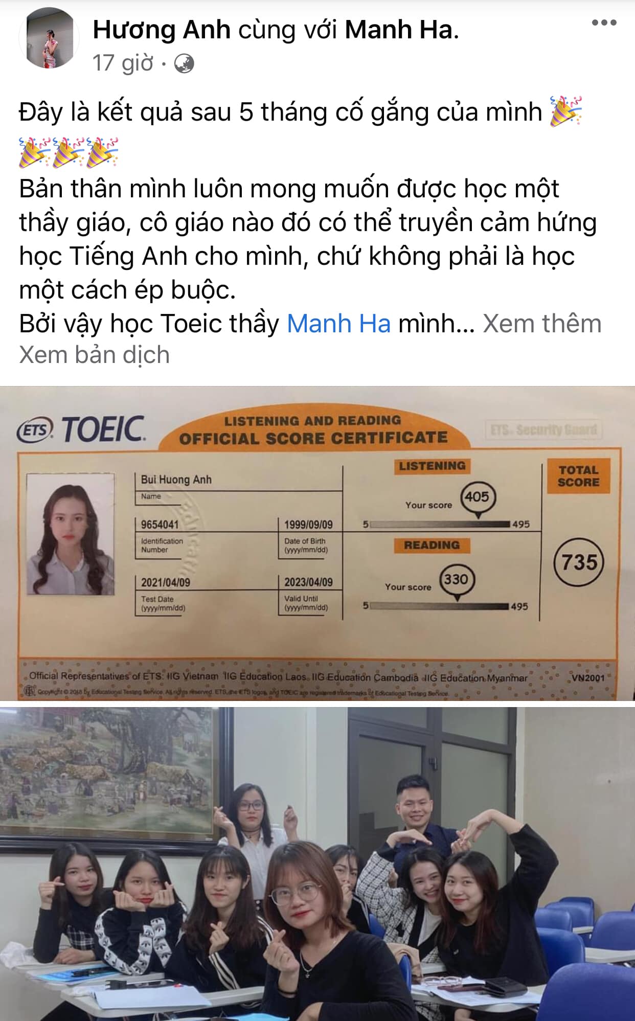 Điểm học viên - Manh Ha English