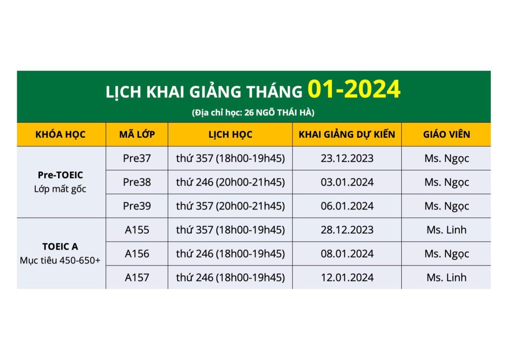 LỊCH KHAI GIẢNG THÁNG 01/2024 1 KHAI GIANG THANG 1